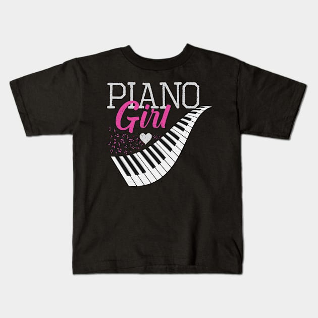 Funny Music Piano Girl Players Musical Instrument Piano Girl Kids T-Shirt by Msafi